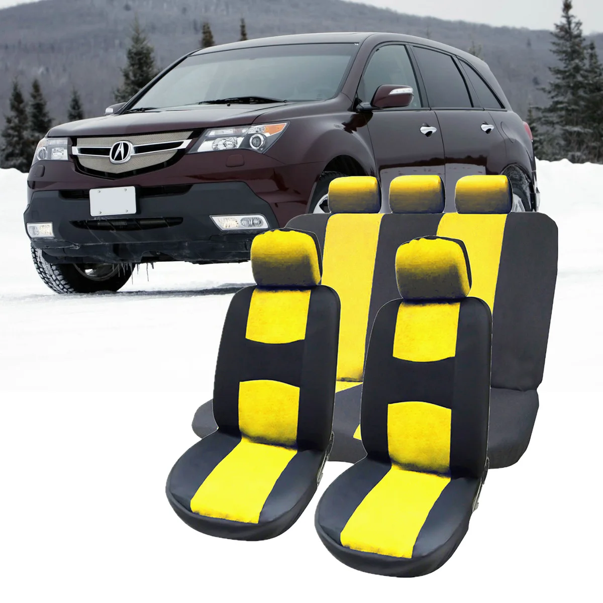9 шт. полный набор чехлов для автомобильных сидений со съемными подголовниками универсальные чехлы для салонов(желтые