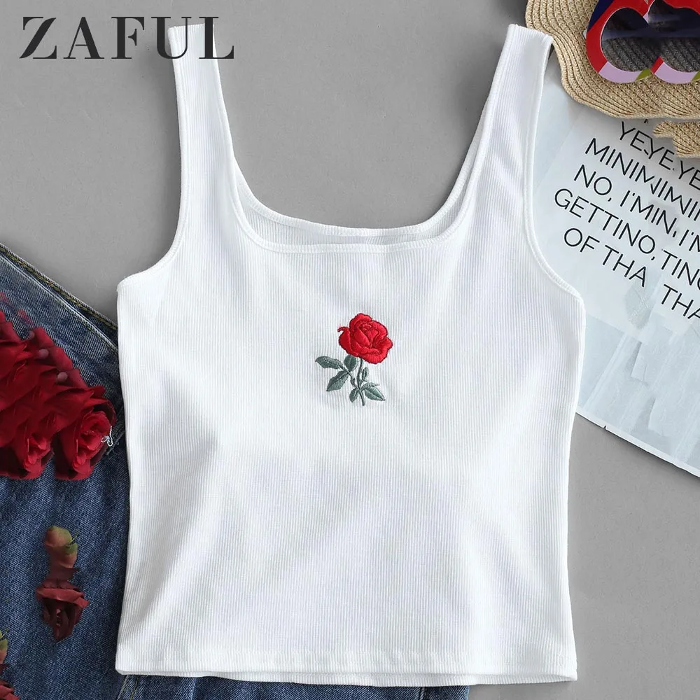 Женский короткий топ с вышивкой ZAFUL Rose винтажный укороченный из хлопка цветочным