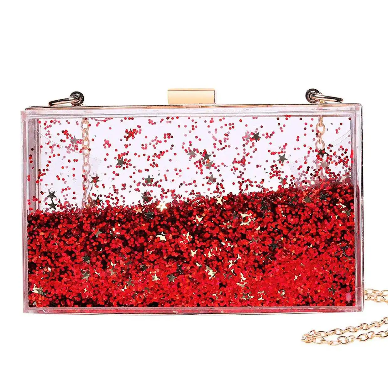 

Magical Transparent Sequins Clutch Purse Evening Handbag For Party Prom Bride Red