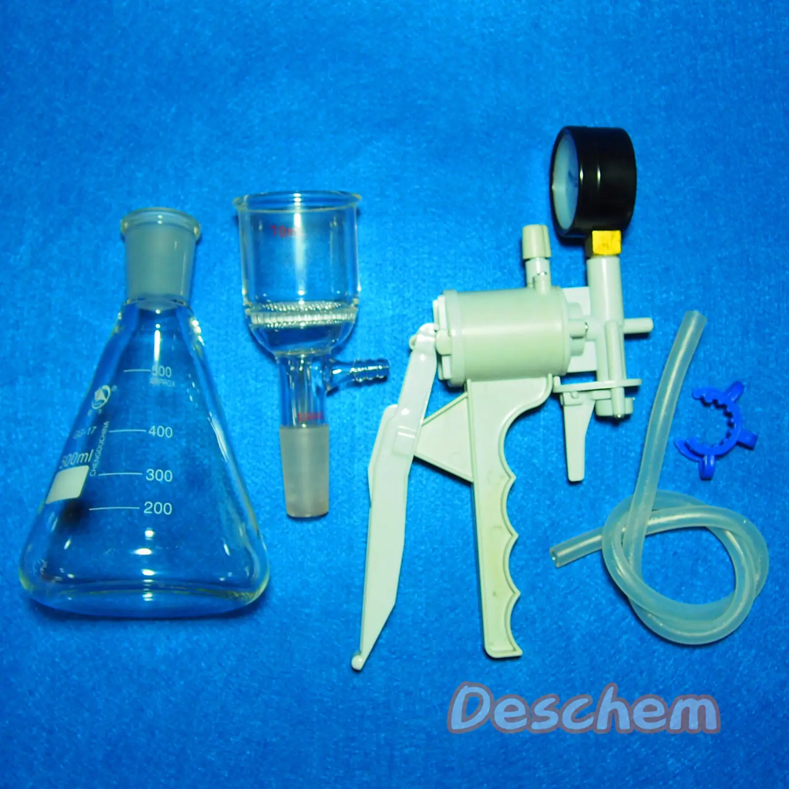 500ml, 흡입 여과 장치, 47mm 부 흐너 깔때기, 진공 펌프가 있는 유리 플라스크