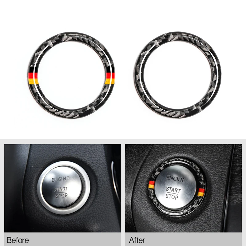 

Car Carbon Fiber Engine Start Stop Push Button Ignition Key Ring Trim For Mercedes Benz C E Class W205 W213 C180 C200 C300 GLC