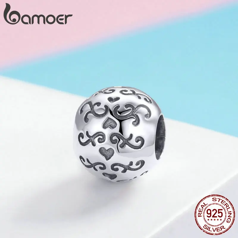 BAMOER, 925 пробы, серебряный, любовь, красивая жизнь, круглые бусины, шарм, подходит для браслетов, сделай сам, аксессуары для изготовления ювелирных изделий SCC966