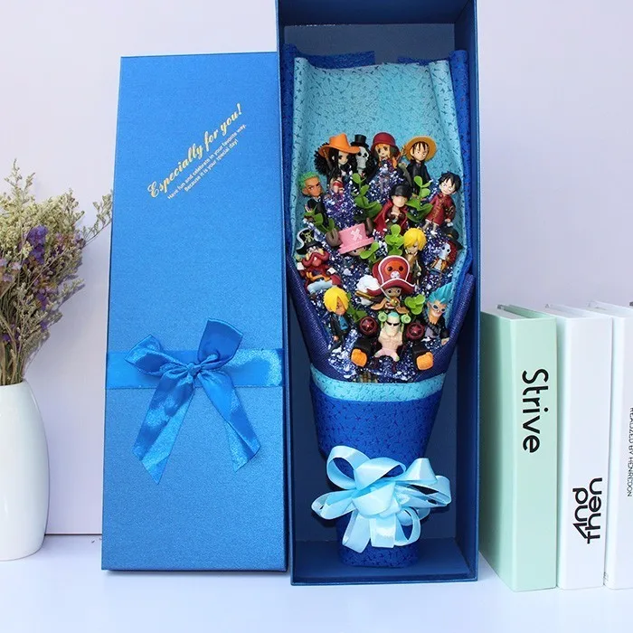 

13 Styles Anime One Piece Action Figure With Flower Bouquet Toys Luffy Nami Roronoa Zoro Model Flowers Wedding Valentine's Gift