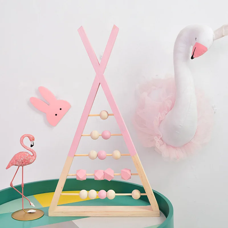

Nordic Style Wooden Triangle Multifunctional Education Learning Abacus Calculation Shelf Wooden Education Toy Nursery Decor