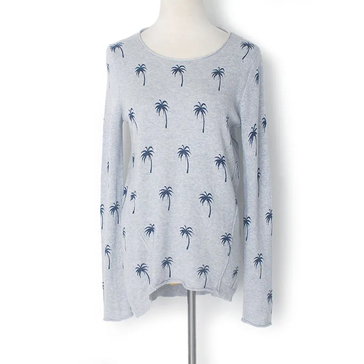 YUNINYOYO Classic Line Segmentation Coconut Tree and Sunglasses Printed Micro curling Cotton + Cashmere Knitted women Pullovers YUNINYOYO Classic Line Segmentation Coconut Tree and Sunglasses Printed Micro curling Cotton + Cashmere Knitted women Pullovers