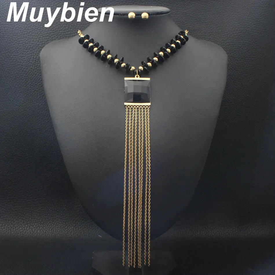 Новый дизайн простое ожерелье и серьги Muybien из нержавеющей стали золотого цвета