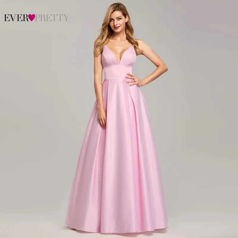 Rosa Abiti stile Quinceanera Lungo Mai Abbastanza EP07927 A Buon Mercato In Raso Con Scollo A V Senza Maniche Backless Prom Abiti Del Partito 2019 Abiti De 15