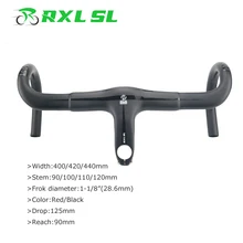RXL SL Bicycle Road Carbon Handlebar Integrated  With Stem 28.6mm 3K Matte Black/Red Carbon Road Bike Handlebars