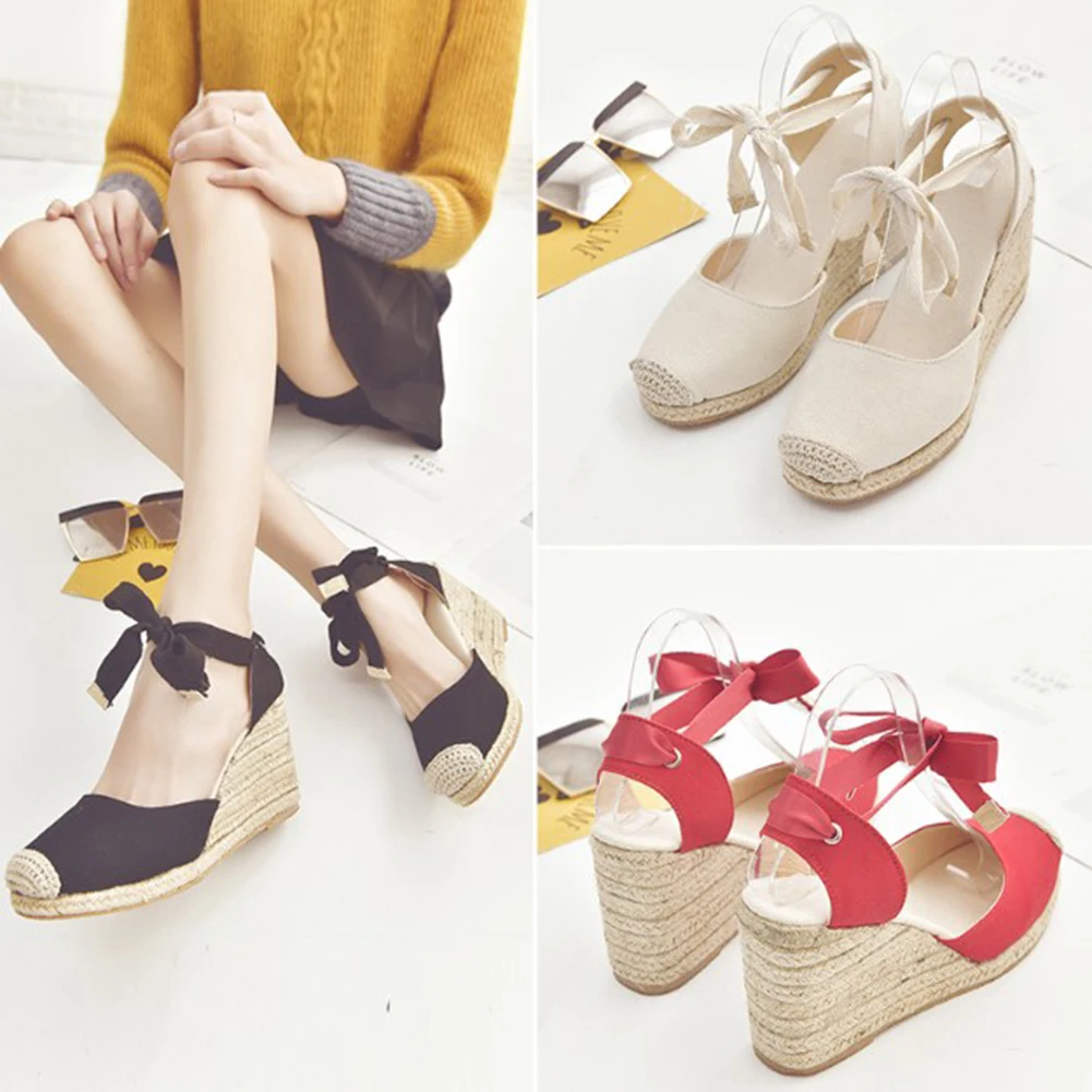 

summer Women Ankle Strap Sandals Comfortable Slippers Ladies Womens Casual Shoes Breathable Flax Hemp Canvas Pumps for women