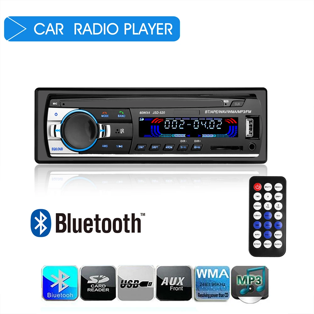 Powstro Bluetooth стерео аудио в тире FM MP3 радио плеер с AUX-IN SD USB DC 12 В MP3 MMC WMA для автомобиля радио плеер