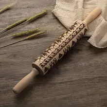 Горячее предложение, новогодний принт с рождественским лосем, Роллинг палка из цельного дерева, изысканный узор, Скалка, кухонные инструменты 35 см и 43 см