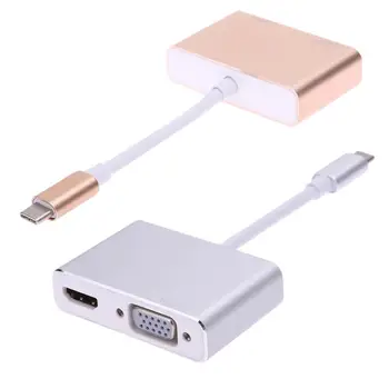 

2 in1 USB 3.1 Type C to HDMI+VGA Female Adapter 4K2K HDMI 1080p VGA Converter for Macbook Laptop Google New Chromebook