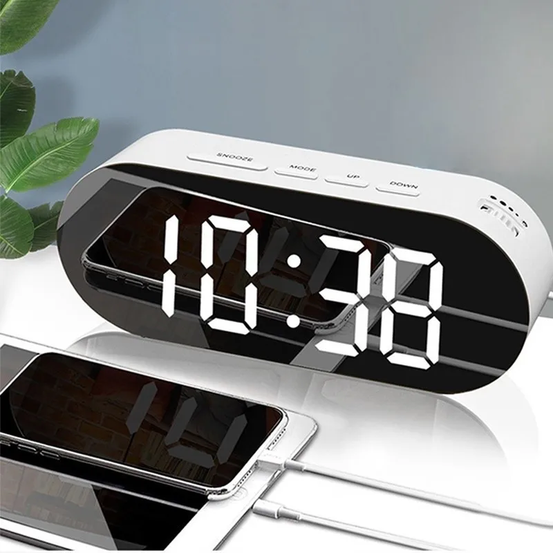 Светодиодный цифровой будильник зеркальные настольные часы Повтор пробуждения светильник украшение для дома часы Despertador большой дисплей времени USB кабель