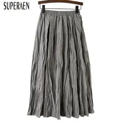 SuperAen юбка для женщин 2019 Весенняя Новинка большого размера одноцветное Цвет Женский Высокая талия эластичный пояс мода плиссированная