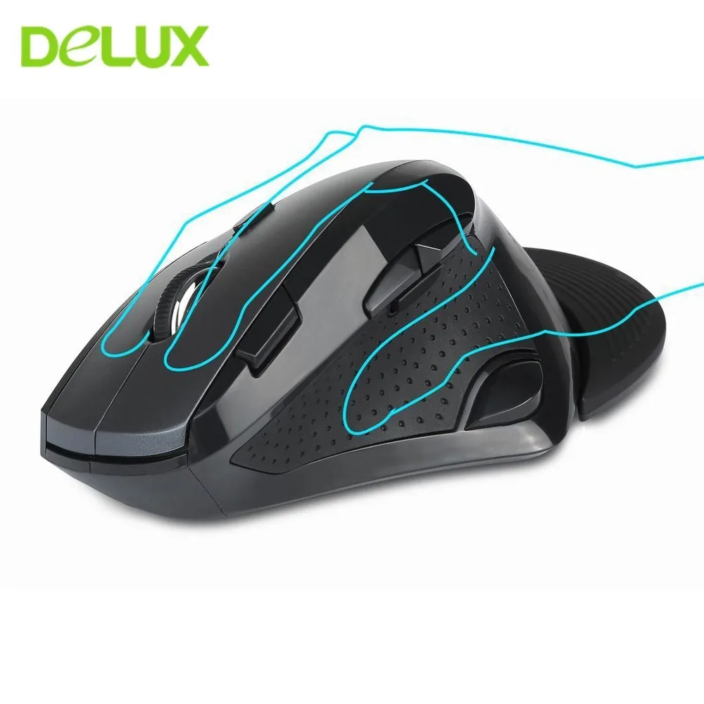 Мышь Компьютерная Delux M910 Беспроводная оптическая Вертикальная Эргономичная с 9