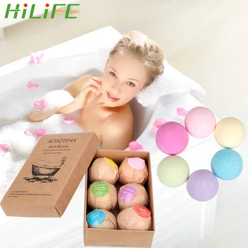 

HILIFE 6 piece/Box Natural Bubble Bath Salt Ball Body Oil Moisturizing Bath Ball Bath Salt Bombs Refine Pores