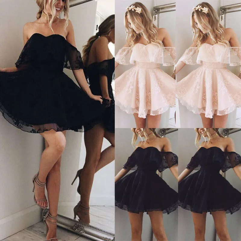 

Fashion Women Solid Sleeveless Strapless V-neck Formal Lace Dress Prom Party Bridesmaid Gown Summer Pullover Clothes