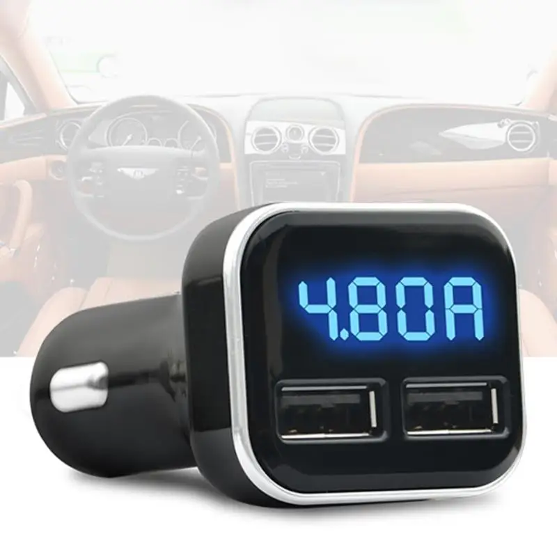 

24W 4.8A Dual USB Car-charger Auto LED Display Fast Charging Adapter with Current Voltage Meter Gauge Function Auto Accessories