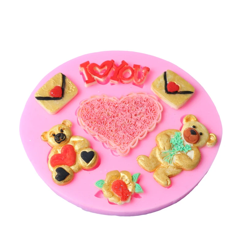Силиконовая помадная Форма Sugarcraft в виде медведя сердца надписи I LOVE U | Дом и сад