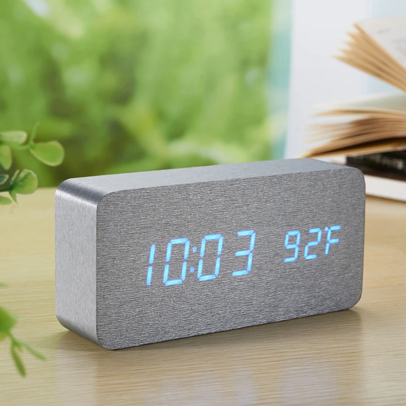 Wooden Alarm Clock LED Display Portable Voice Control Desktop Living Room Electronic Desk USB Cable Charge | Дом и сад
