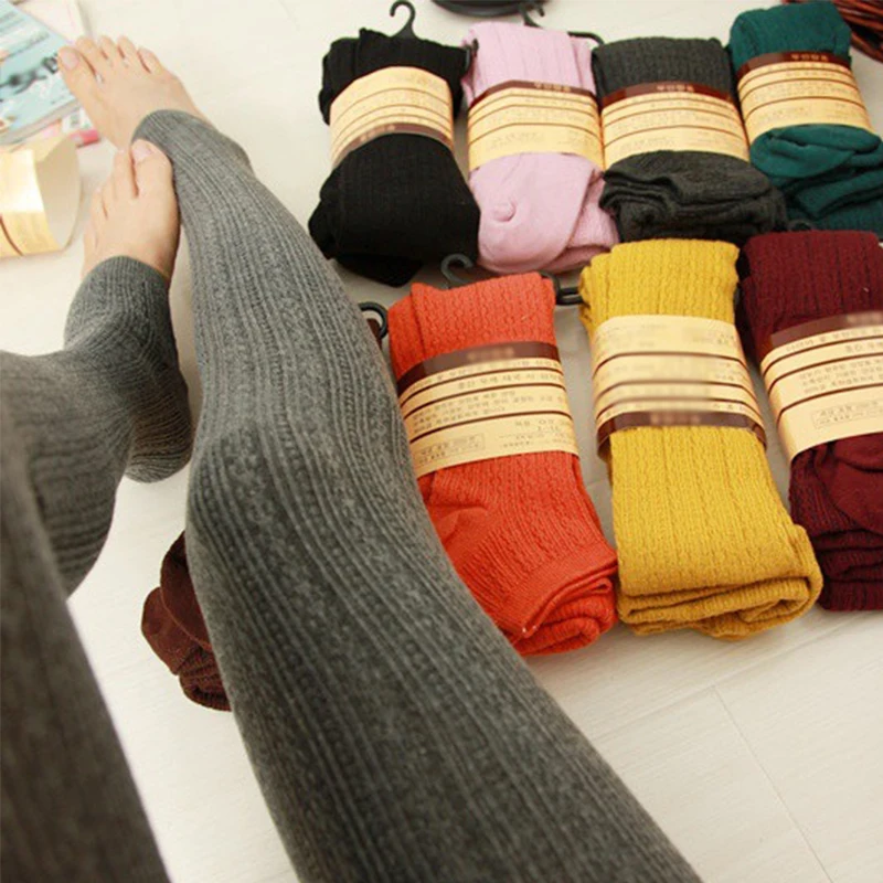 

2019 Hot Warm Leggings Women's Winter Thick Leggins Silm Causal Stretch Knitted Pants Solid Winter Thermal Leggings Woman