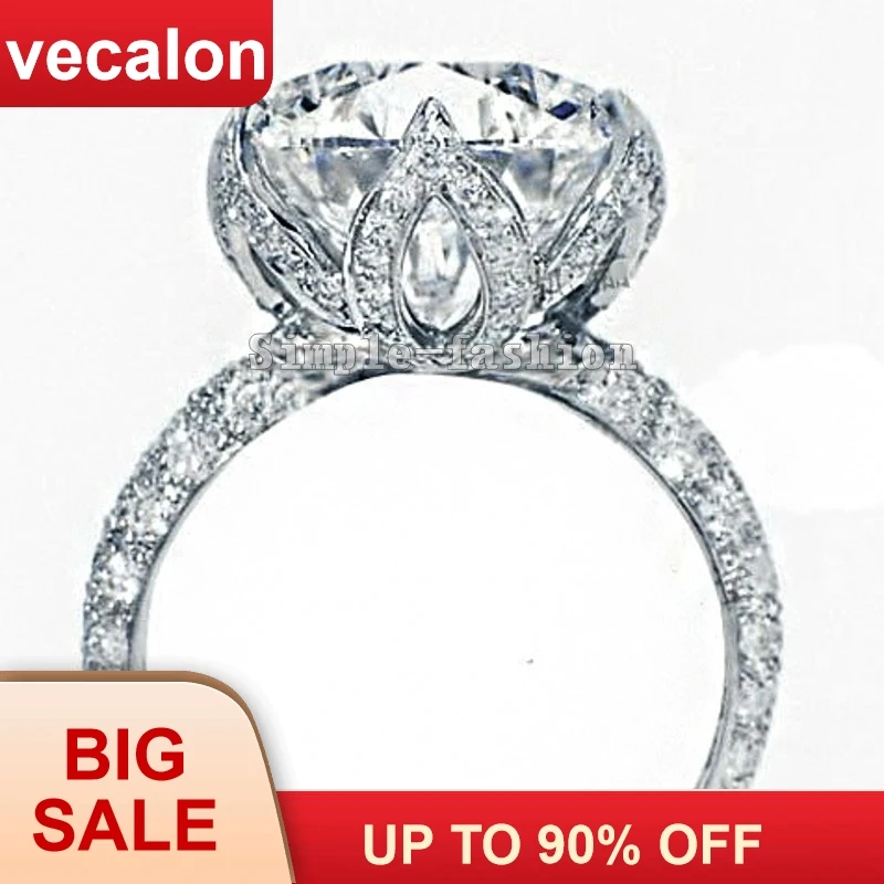 Vecalon, новинка, романтическое женское кольцо с цветами, 3ct, AAAAA, циркон, cz, 925 пробы, серебро, обручальное кольцо для женщин