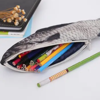 

ALLOYSEED Creative Unisex Fish Shape Pencil Case Zipper Large Capacity Pen Bag Clutch Polyester Fiber Soft Surface Pencil Bag
