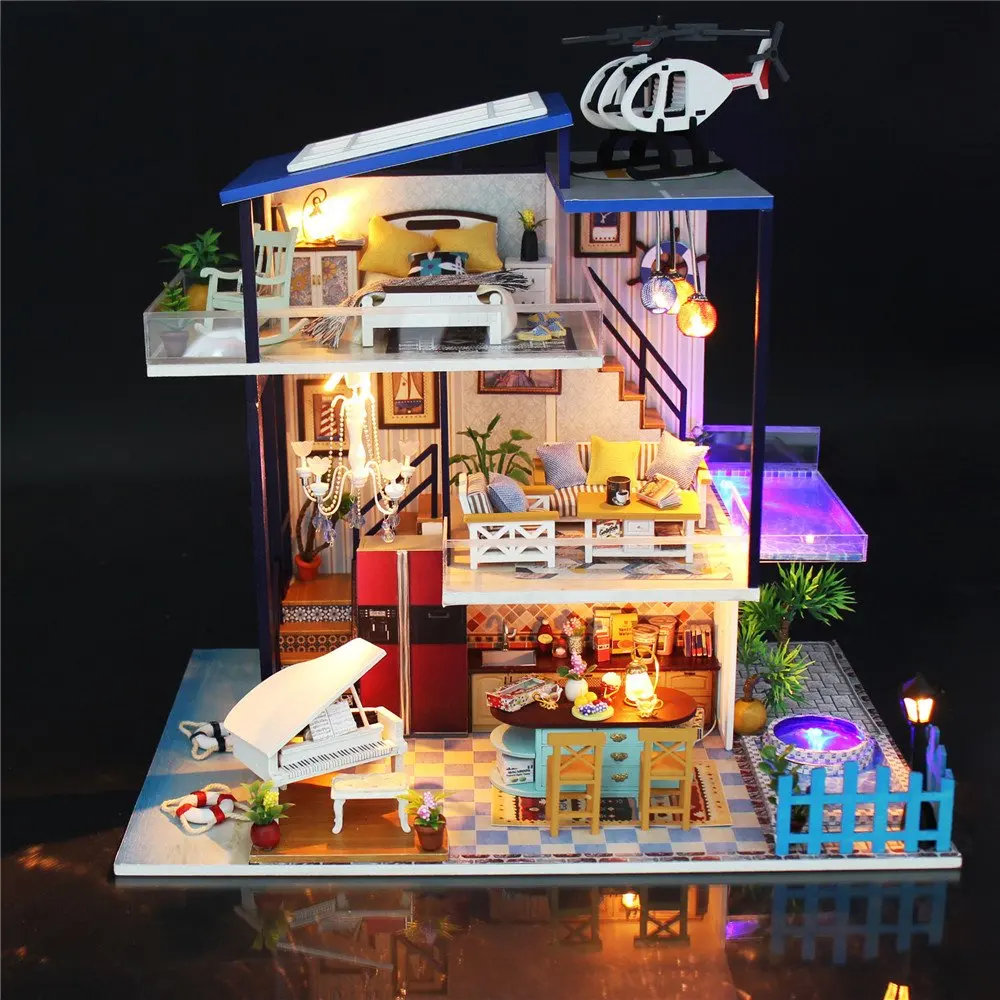 

Blue Ocean Handmake DIY Dollhouse Villa Miniature Doll House Model Cottage Home Decoration Children Adult Gift Funny Creative