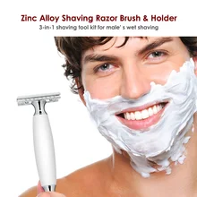 Для мужчин бритвенный набор из цинкового сплава для бритья щетка для бритья Держатель подставка 3-в-1 белая ручка инструмент для бритья комплект бритвы Набор для бритья