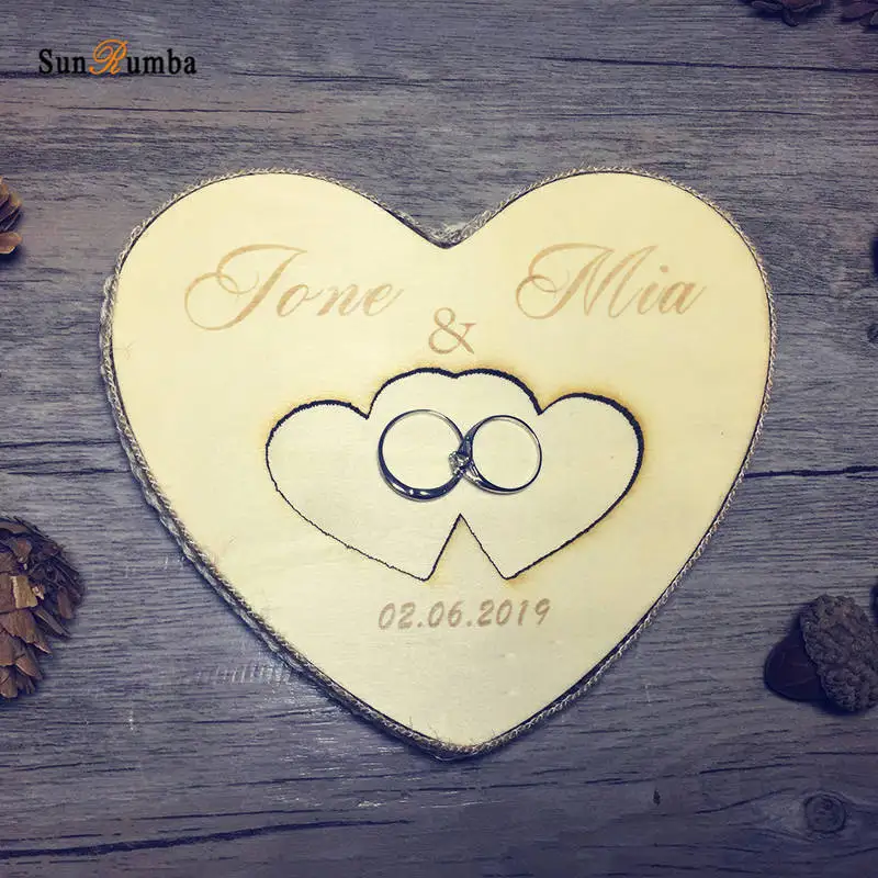 

1pcs Custom Wooden Ring Pillow Holder Personalized Rustic Wedding Decor Vintage Party Engagement Decoration Ring Pillows Bearer