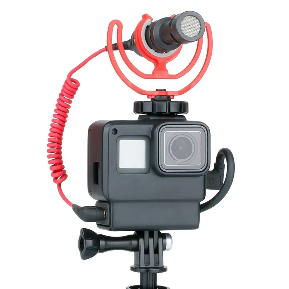 

Vlog Case Housing Shell For GoPro Hero 7, Vlogging Cage Frame Cold Shoe Mount For Microphone, GoPro 5 6 7 Accessories