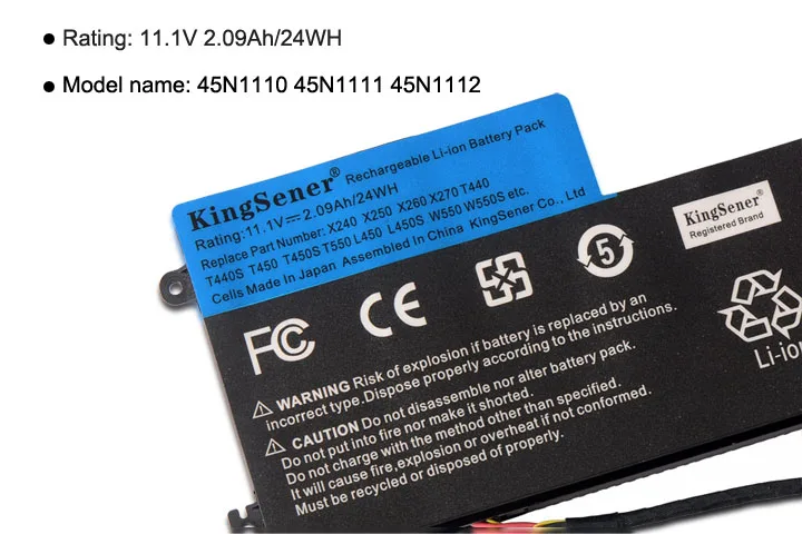 11,1 V 24WH KingSener nueva batería interna para Lenovo ThinkPad T440 T440S T450 T450S X240 X250 X260 X270 45N1110 45N1111 45N1112 - 5