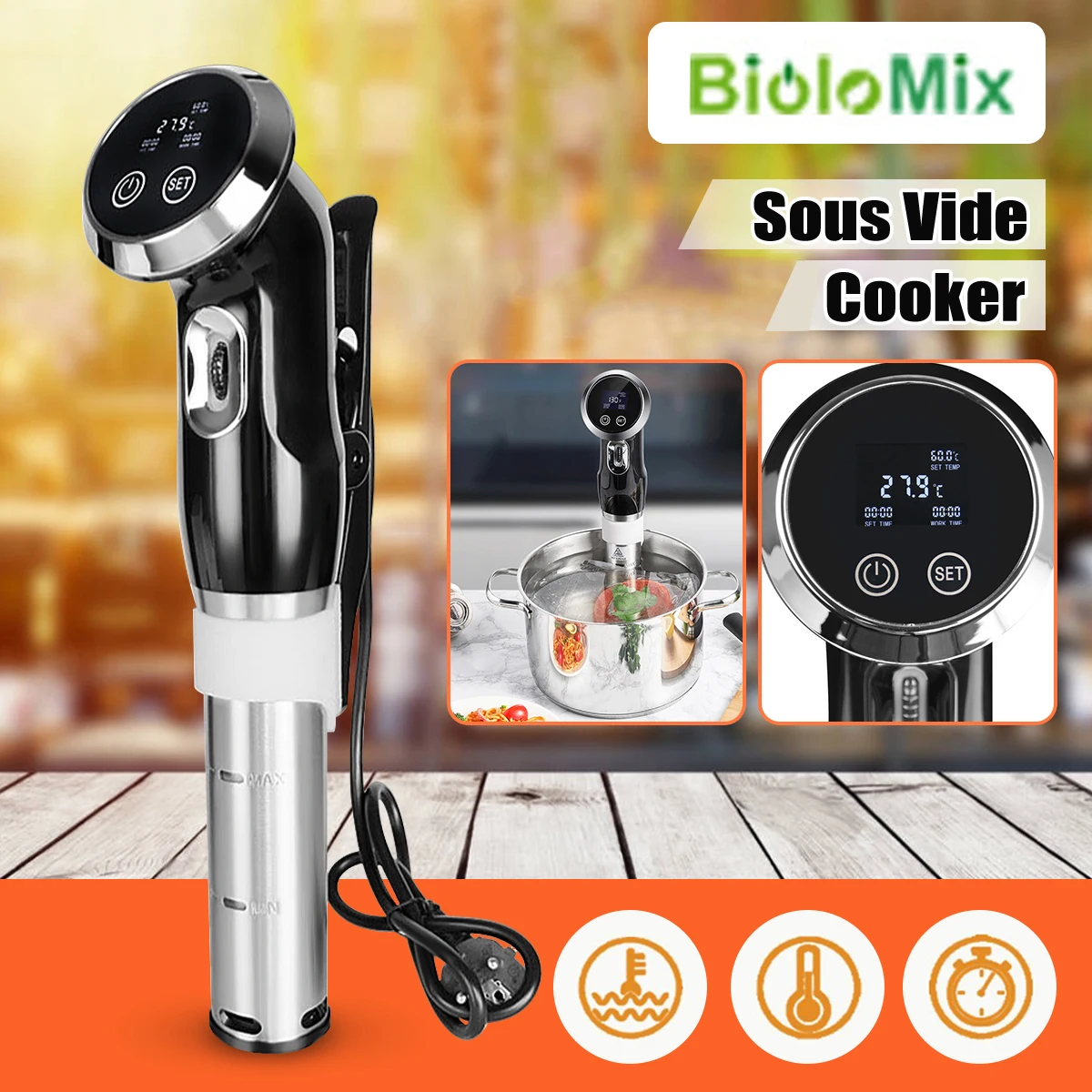 

Biolomix 1500W Vacuum Slow Sous Vide Food Cooker Powerful Immersion Circulator LCD Digital Timer Stainless Steel for Home Cooker