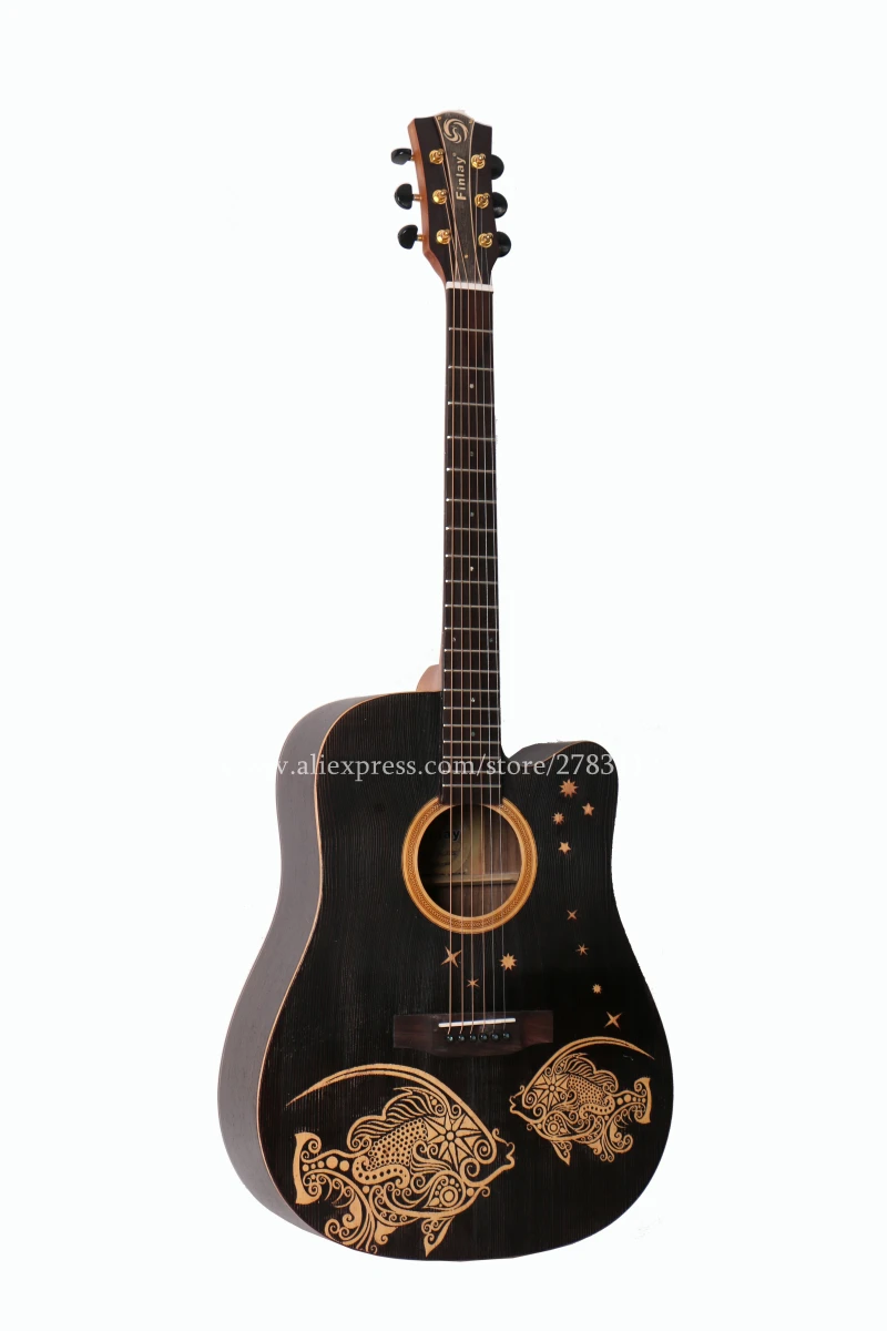 

Finlay 41" Electric Guitar,Solid Spruce Top/Rosewood Body,Drawing carving Top, guitars china With Hard case,Pisces,big sale