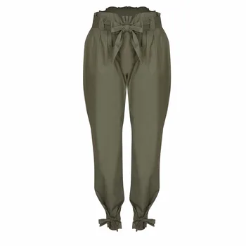 

Women Summer Loose Harem Pants Stringy Selvedge Casual Streetwear Women High Waist Bow Tie Pants Office Female Trousers