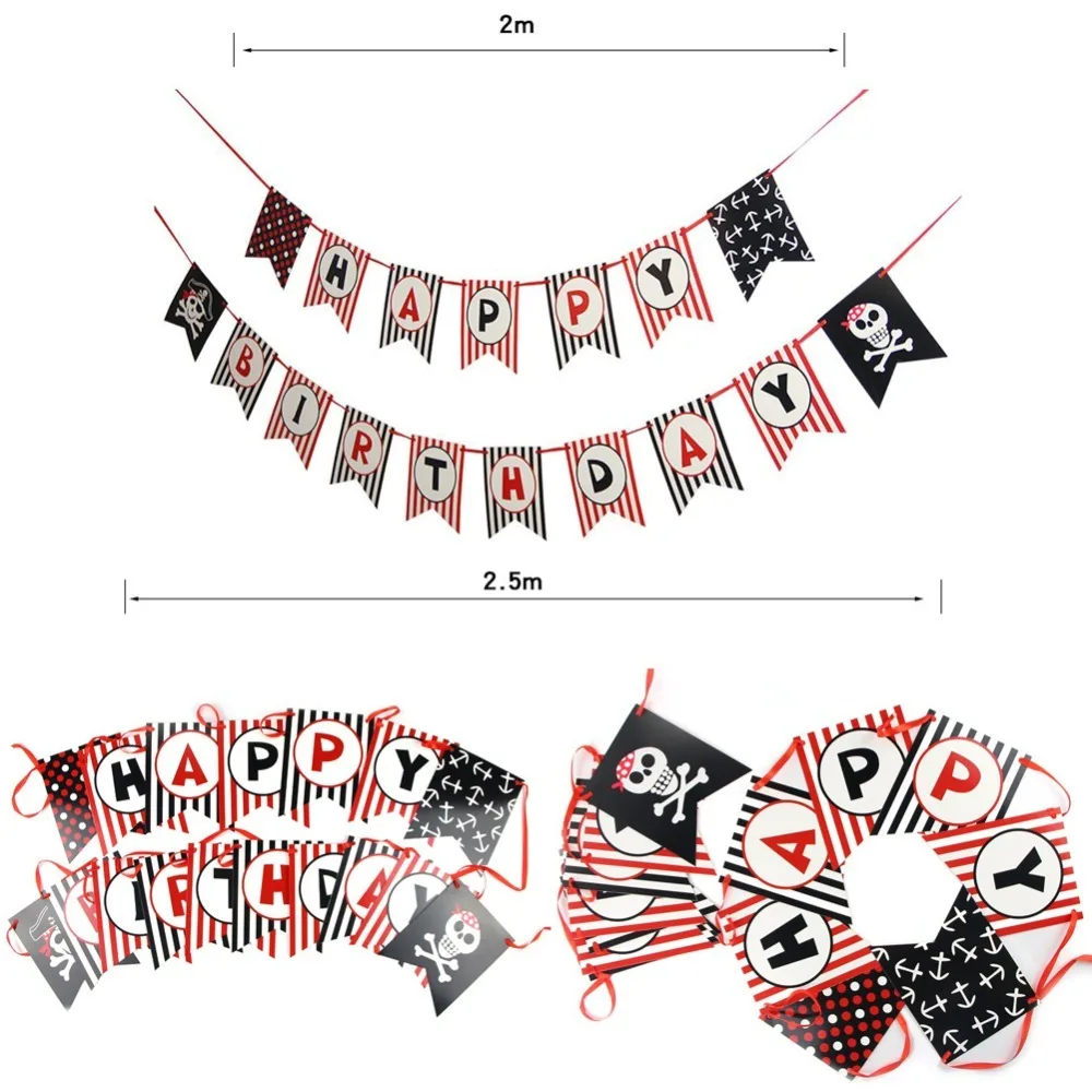 20 штук черный, красный костюм пирата тематическая вечеринка на день рождения украшения набор «С Днем Рождения» плакатная бумага вентиляторы Latax воздушные шары подвесная гирлянда