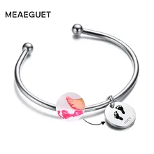 Одежда IDs браслет персонализированные манжеты серебряный пользовательский Ребенок отпечаток женщины мама подарки для ее сына/дочери