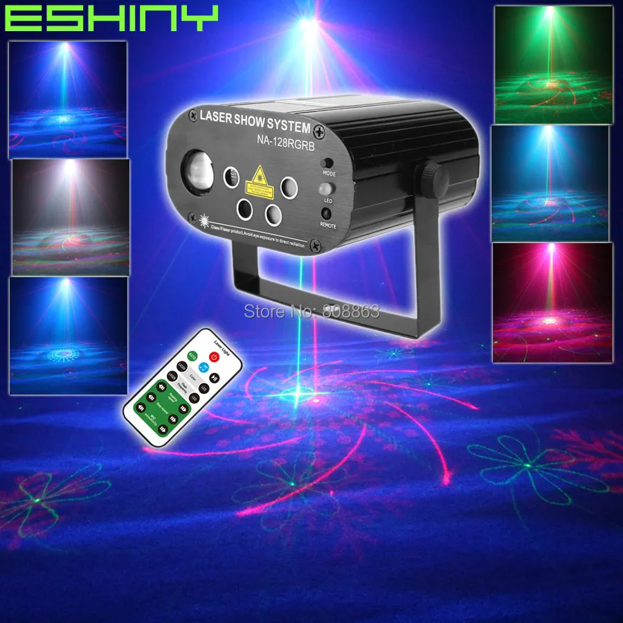ESHINY عن بعد R & G 5 عدسة الليزر 128 أنماط العارض RGB Led حزب بار DJ عطلة ديسكو عيد الميلاد الرقص المرحلة تأثير ضوء تظهر T249