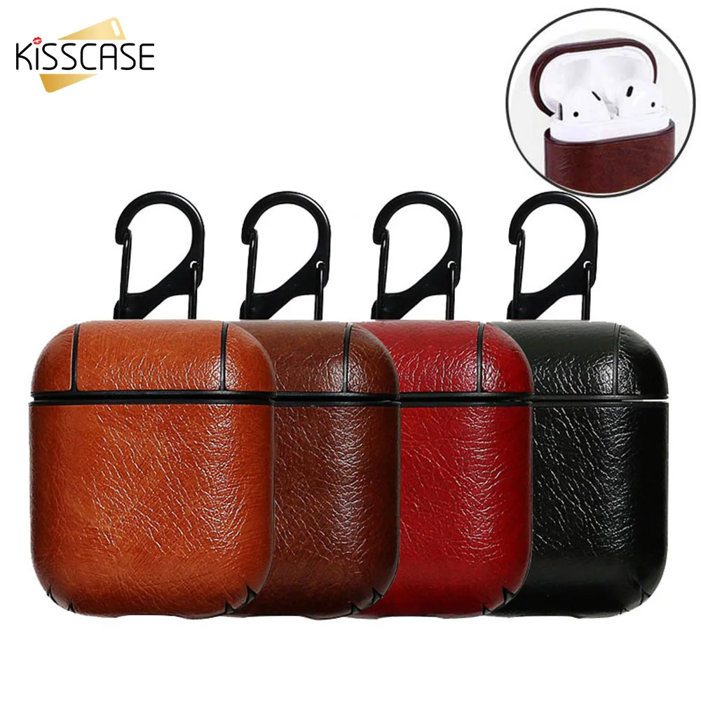 KISSCASE Bluetooth беспроводной Чехол для наушников Apple Airpods кожаный ремешок с кнопками