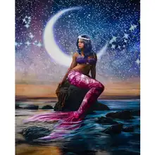 Фото на заказ! Картина Алмаз полностью круглое сверло лунный свет Русалочка вышивка поперечное украшение из горного хрусталя