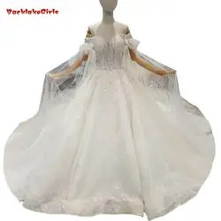 2018 натуральный белый кружево без рукавов, с вырезом лодочка Свадебные платья для церкви поезд бальное платье Свадебные платья Vestido De Noiva