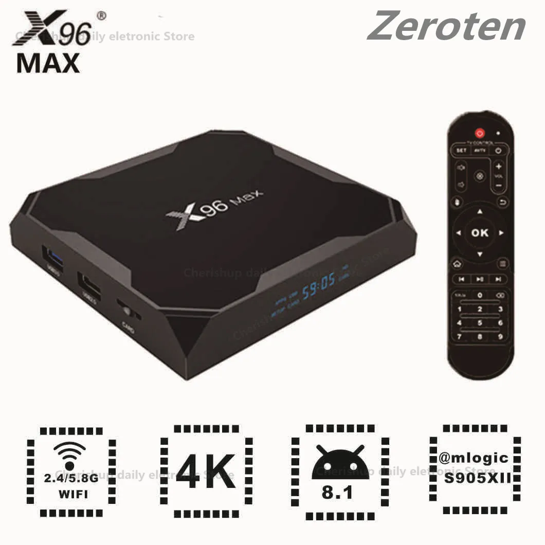 

Zeroten X96 MAX Android 8.1 TV Box S905XII 4K Set-Top Box 2GB / 4GB RAM 16GB/32GB/64GB ROM 1000Mbps BT4.0 Smart Media Player