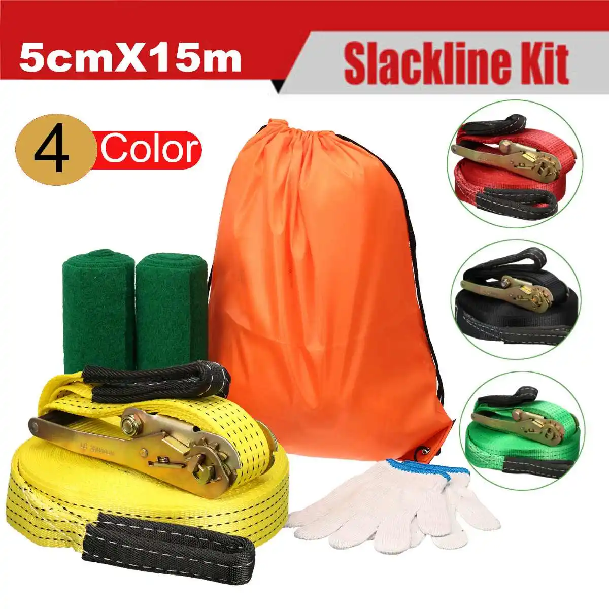 

5cmx15m Slackline Kit Base Balance Line With Tree Protectors Ratchet Arm Balance Trainer Sport Bag Outdoor Climbing Accessories