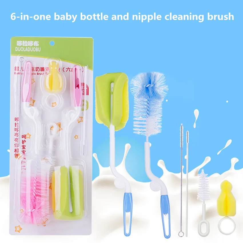 6PCS High Quality Baby Bottle Brush 360 degree Rotating Head Cleaning