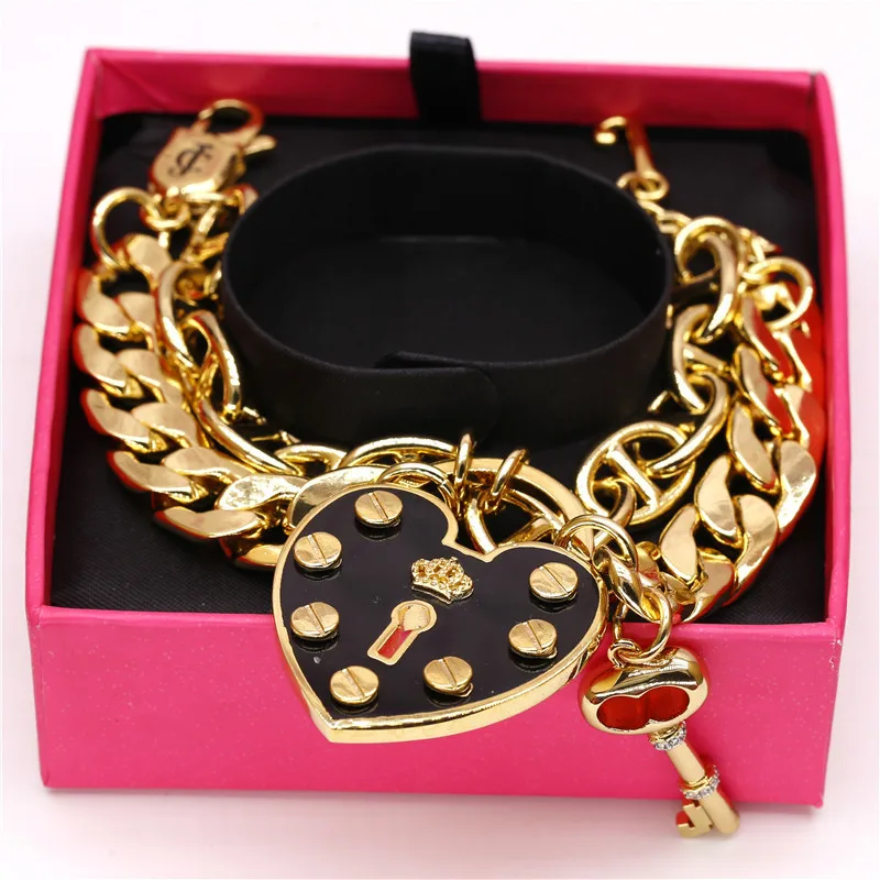 

Boshuolin Juicy European Wind Love Lock The Heart Of The Peach An Crown Key Double-deck Chain Rivet Bracelet Bracelet