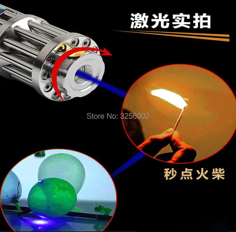 

High Power Military 500000m 500w Flashlight Blue Laser Pointers 450nm Light Burn Match candle lit cigarette Wicked Lazer Torch
