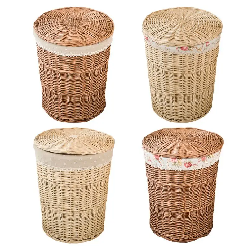

Hand-knitted Wicker Laundry Hamper Storage Basket With Lid Rattan Dirty Clothes Basket Laundry Bag Storage Living Room Toy Sund