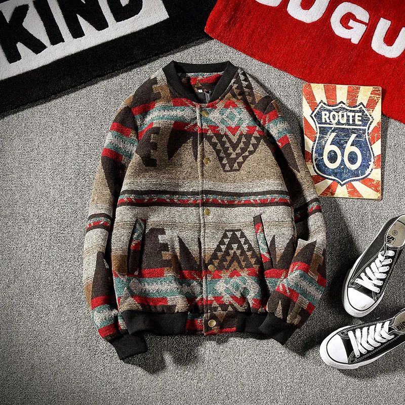 

Autumn Winter New Jacket Men Fashion Retro Printing Casual Wool Coat Man Slim Bomber Jacket Street Hip Hop Male Clothes M-5XL