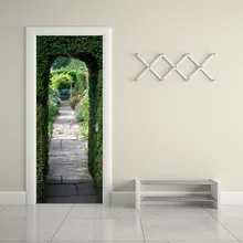 2Pcs/set Green Tree Door Stickers Bedroom Living Room Decor Self-adhesive Poster Art Mural PVC Waterproof Decal Door Sticker tree shaded trail pattern door art stickers