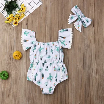 

Pudcoco New Brand Newborn Kid Baby Girl Fashion Flower Jumpsuit Bodysuit Headband Summer Outfit
